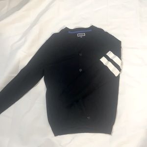 Black cardigan w/ white arm stripes size L